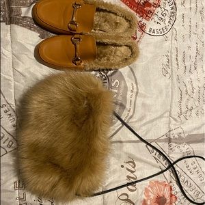Fur slides with matching purse